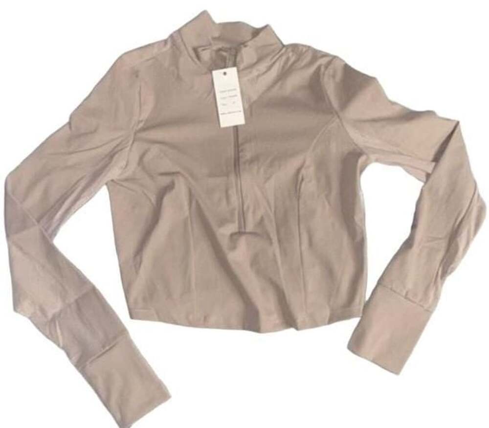 LA Society Activewear Long Sleeve Zip Top Size M Taupe